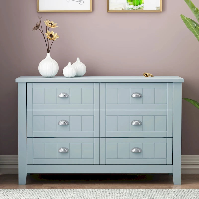 Commode de tiroirs noire/bleue de style rétro à poignée coquille (4 ou 6 tiroirs, assemblage par 1 personne)