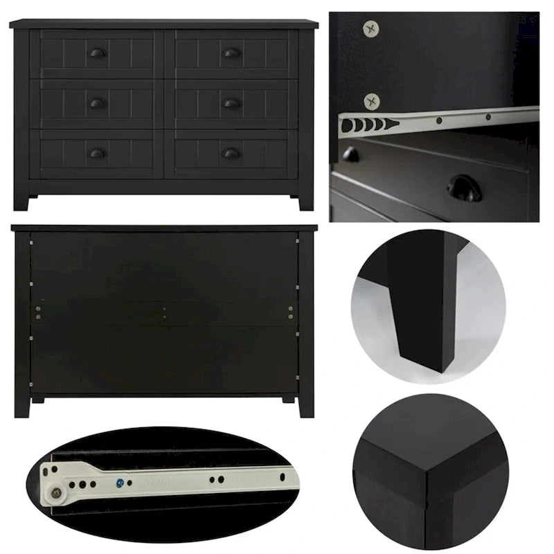 Commode de tiroirs noire/bleue de style rétro à poignée coquille (4 ou 6 tiroirs, assemblage par 1 personne)