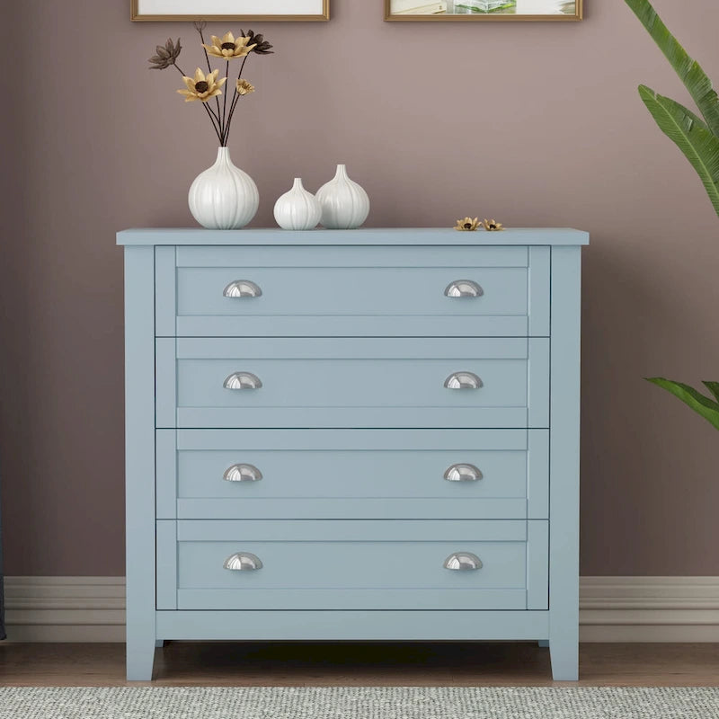 Commode de tiroirs noire/bleue de style rétro à poignée coquille (4 ou 6 tiroirs, assemblage par 1 personne)