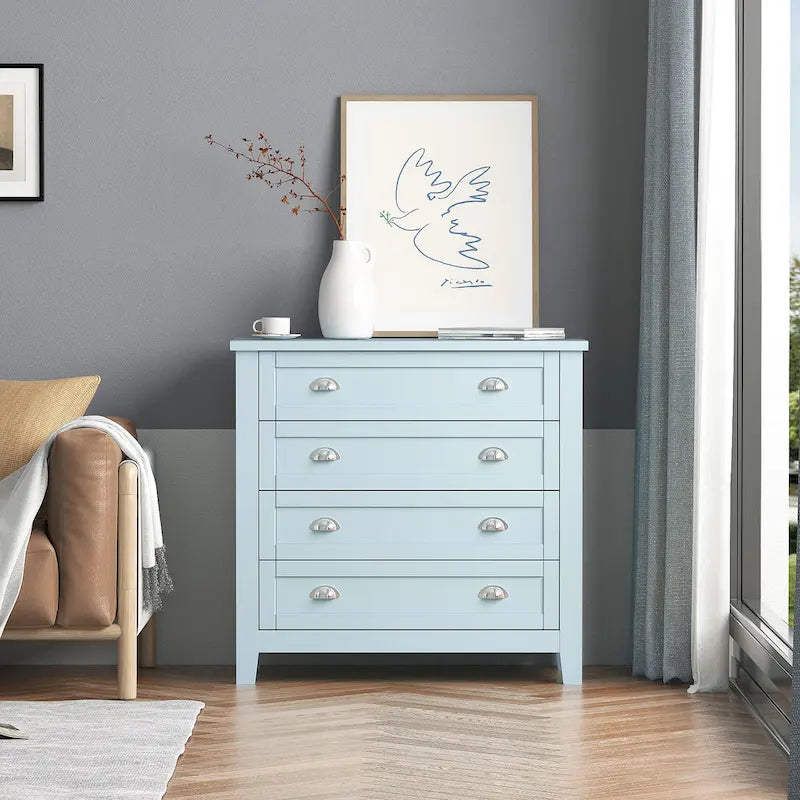 Commode de tiroirs noire/bleue de style rétro à poignée coquille (4 ou 6 tiroirs, assemblage par 1 personne)