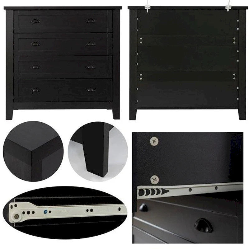 Commode de tiroirs noire/bleue de style rétro à poignée coquille (4 ou 6 tiroirs, assemblage par 1 personne)