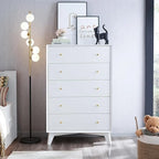 Commode à 5 tiroirs de style Mid-Century en Blanc / Espresso / Cerisier / Chêne, pour utilisateur unique