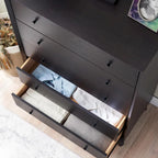 Commode à 5 tiroirs de style Mid-Century en Blanc / Espresso / Cerisier / Chêne, pour utilisateur unique