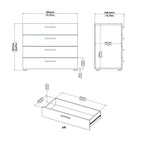 Commode 4 tiroirs Blanche / Chêne / Truffe / Noyer / Effet bois – Montage par 2 personnes