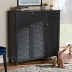 Baxton Studio Contemporary 11-shelf Wood Shoe Storage Cabinet with Drawer