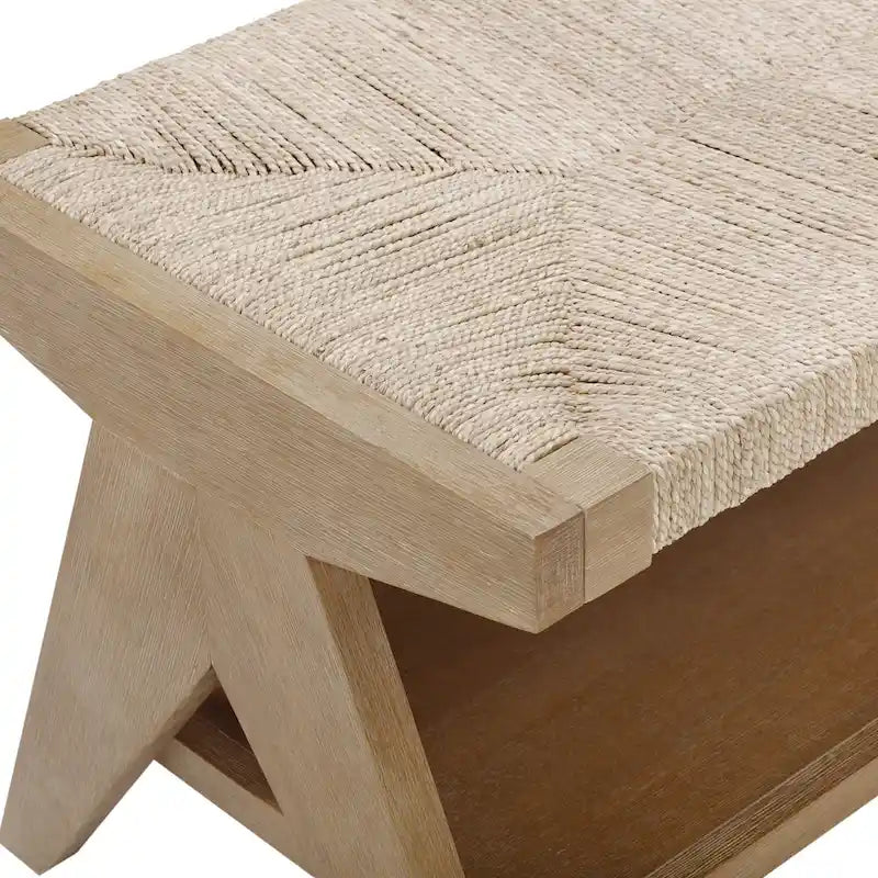 Banc d'entrée bohème en jonc de mer, une place, marron naturel
