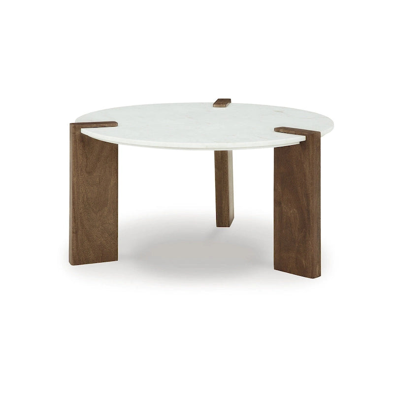 Table basse en bois de manguier avec plateau en marbre blanc/brun – 1 pièce