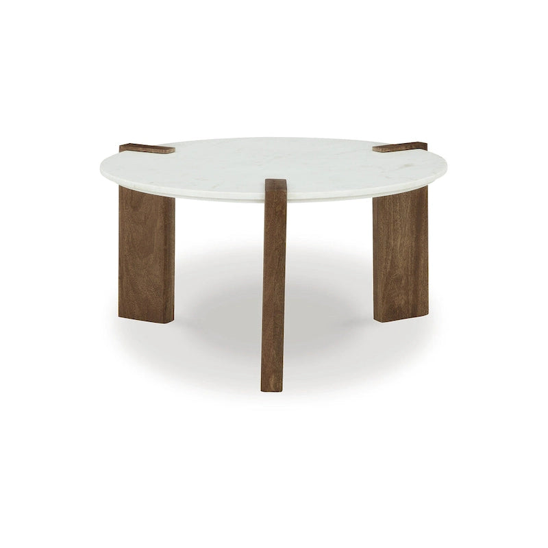 Table basse en bois de manguier avec plateau en marbre blanc/brun – 1 pièce