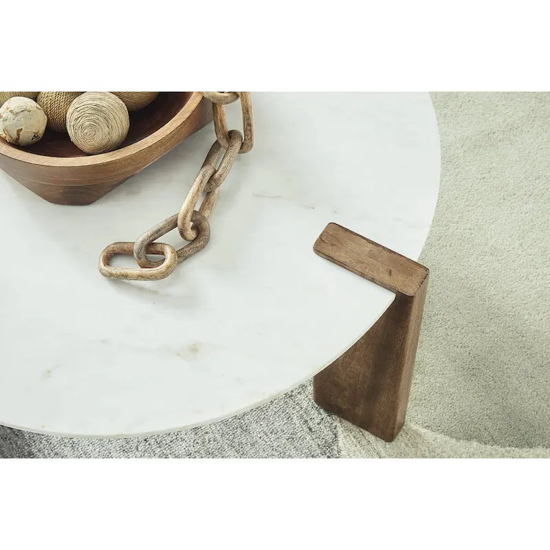 Table basse en bois de manguier avec plateau en marbre blanc/brun – 1 pièce
