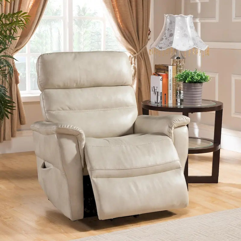 Fauteuil inclinable beige releveur électrique, style contemporain, 1 place