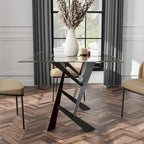 Table à manger moderne noire avec plateau en verre, 6 places
