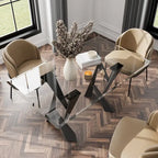 Table à manger moderne noire avec plateau en verre, 6 places