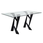 Table à manger moderne noire avec plateau en verre, 6 places