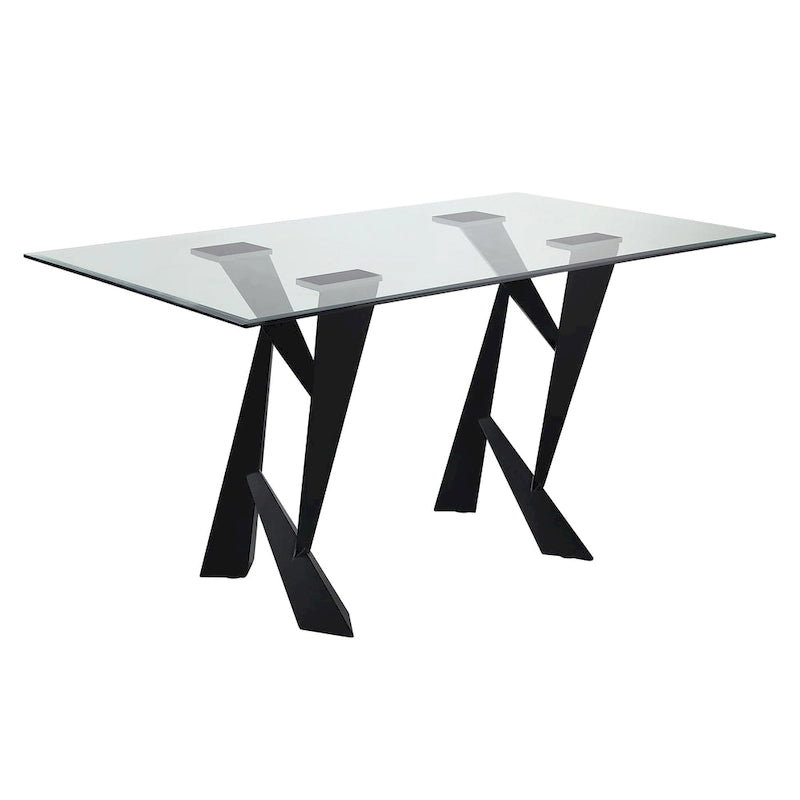 Table à manger moderne noire avec plateau en verre, 6 places