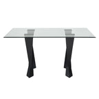 Table à manger moderne noire avec plateau en verre, 6 places