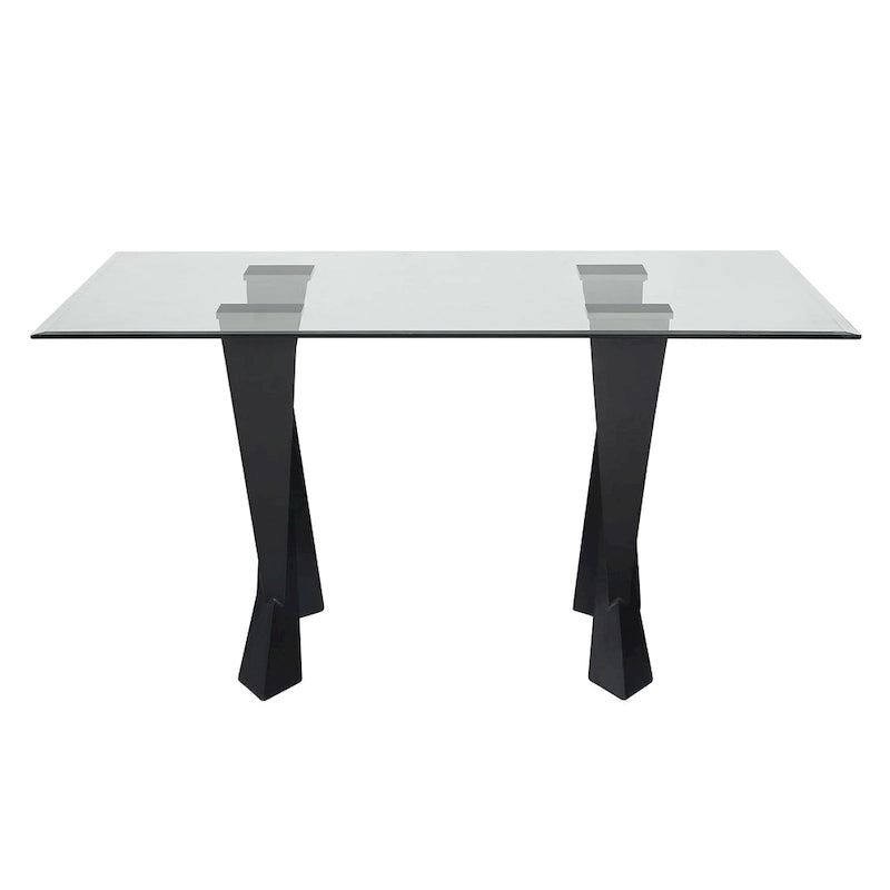 Table à manger moderne noire avec plateau en verre, 6 places