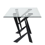 Table à manger moderne noire avec plateau en verre, 6 places