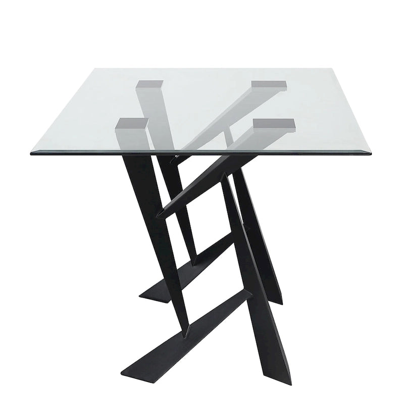 Table à manger moderne noire avec plateau en verre, 6 places