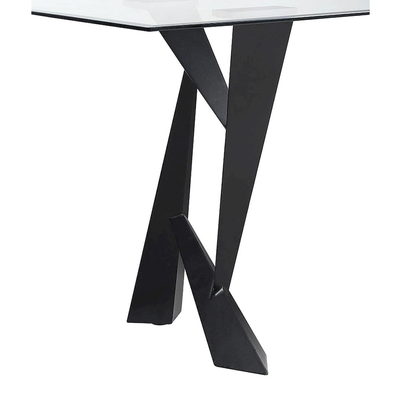 Table à manger moderne noire avec plateau en verre, 6 places