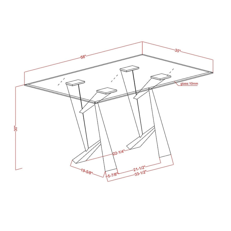 Table à manger moderne noire avec plateau en verre, 6 places