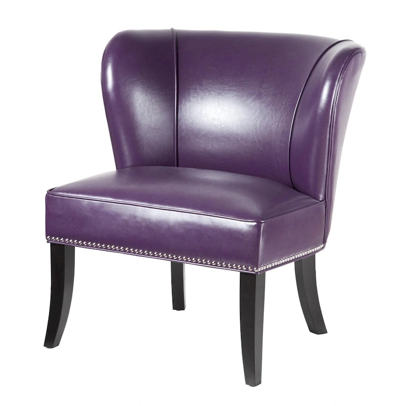 Fauteuil d'appoint sans accoudoirs à oreilles en similicuir violet – 1 place