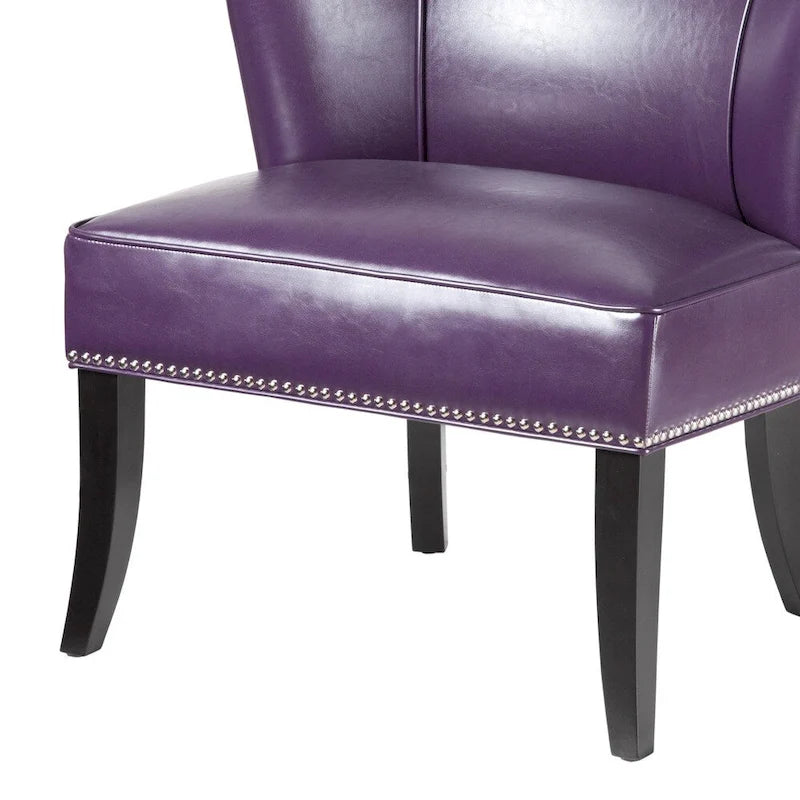 Fauteuil d'appoint sans accoudoirs à oreilles en similicuir violet – 1 place