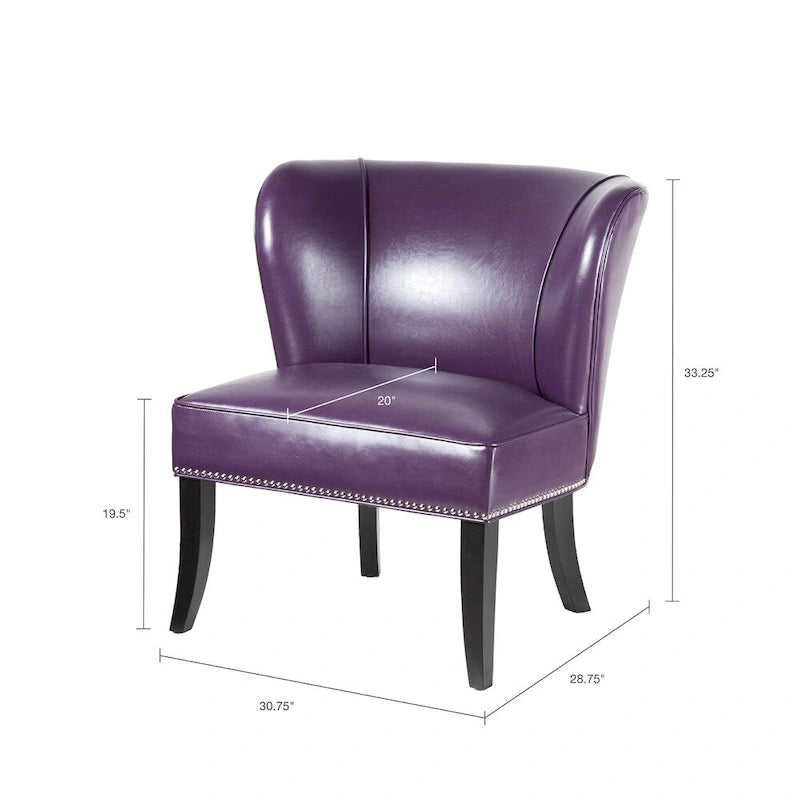 Fauteuil d'appoint sans accoudoirs à oreilles en similicuir violet – 1 place