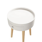 Table de chevet ronde blanche avec tiroir, simple, MDF