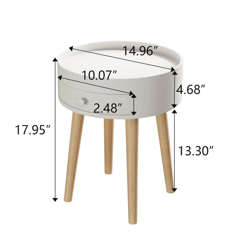 Table de chevet ronde blanche avec tiroir, simple, MDF