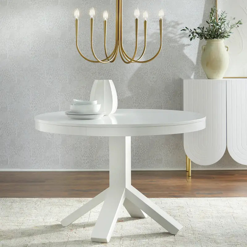 Table à manger ronde sur pied blanche pour 2 à 4 personnes
