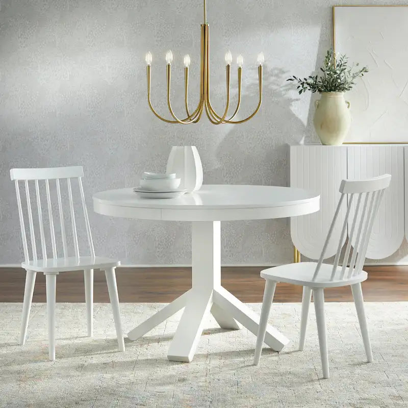Table à manger ronde sur pied blanche pour 2 à 4 personnes