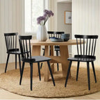 Chaise de salle à manger Windsor noire à dossier à barreaux, lot de 2/4