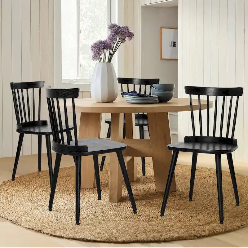 Chaise de salle à manger Windsor noire à dossier à barreaux, lot de 2/4