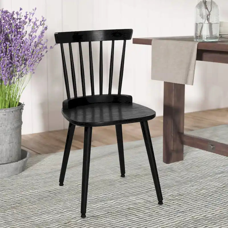 Chaise de salle à manger Windsor noire à dossier à barreaux, lot de 2/4