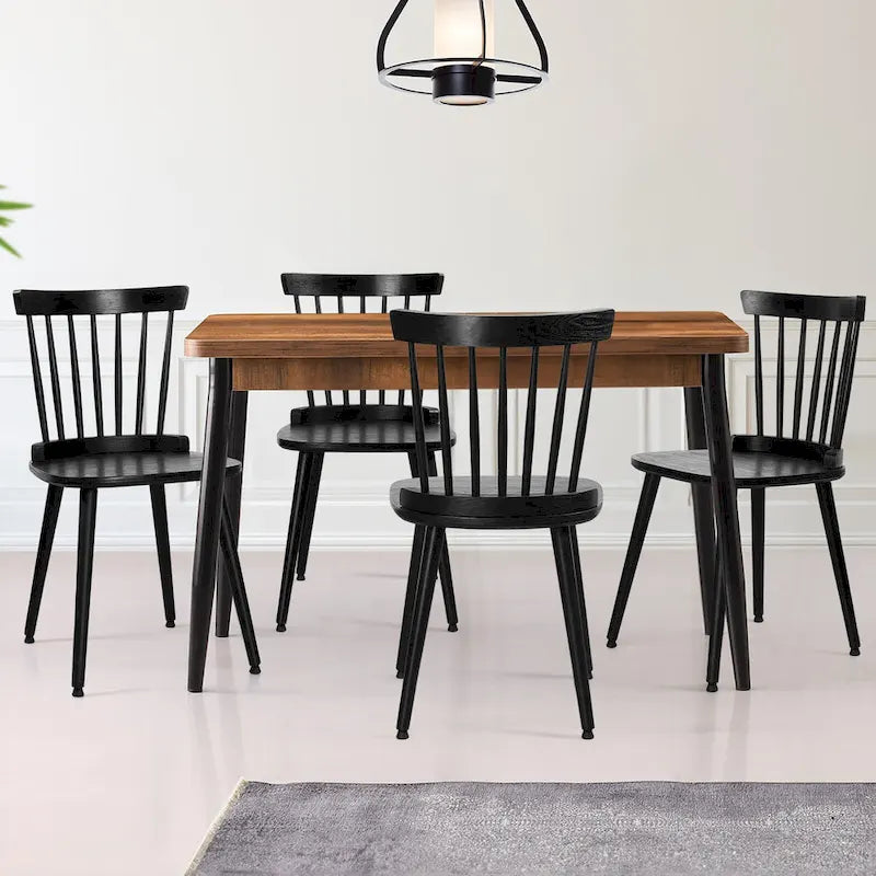 Chaise de salle à manger Windsor noire à dossier à barreaux, lot de 2/4
