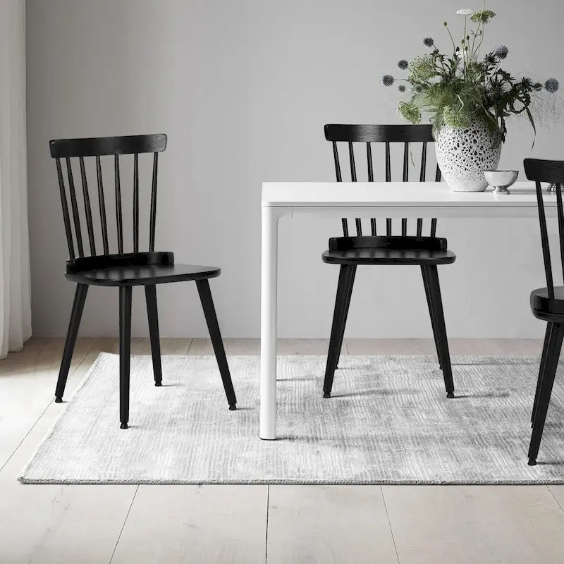 Chaise de salle à manger Windsor noire à dossier à barreaux, lot de 2/4