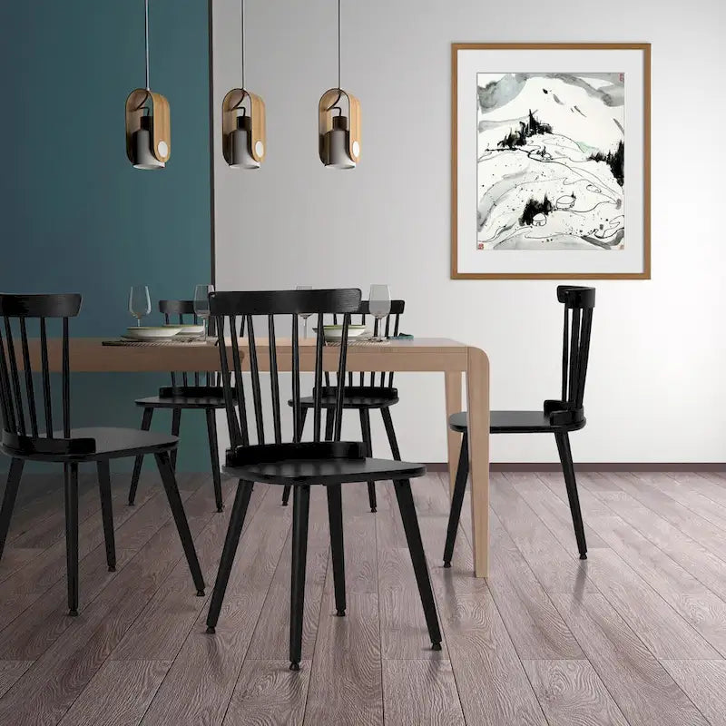 Chaise de salle à manger Windsor noire à dossier à barreaux, lot de 2/4