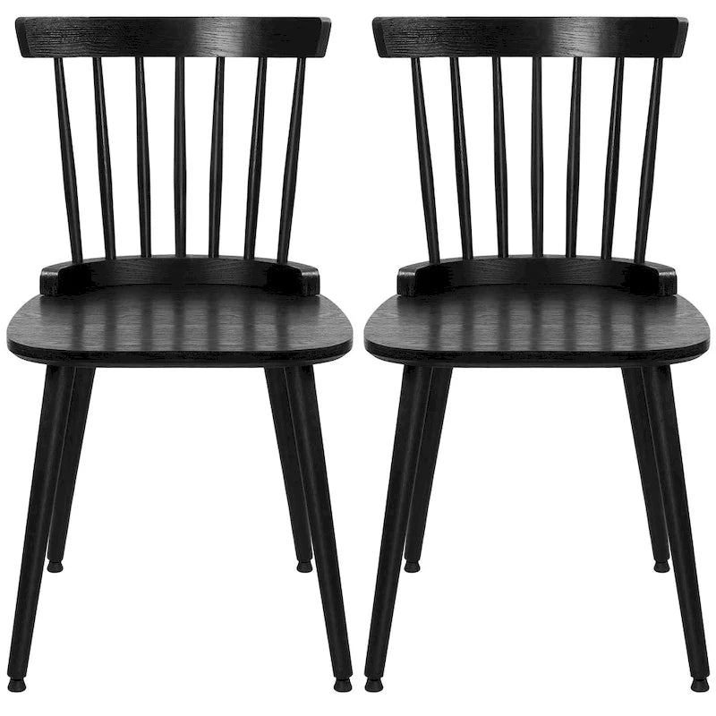 Chaise de salle à manger Windsor noire à dossier à barreaux, lot de 2/4