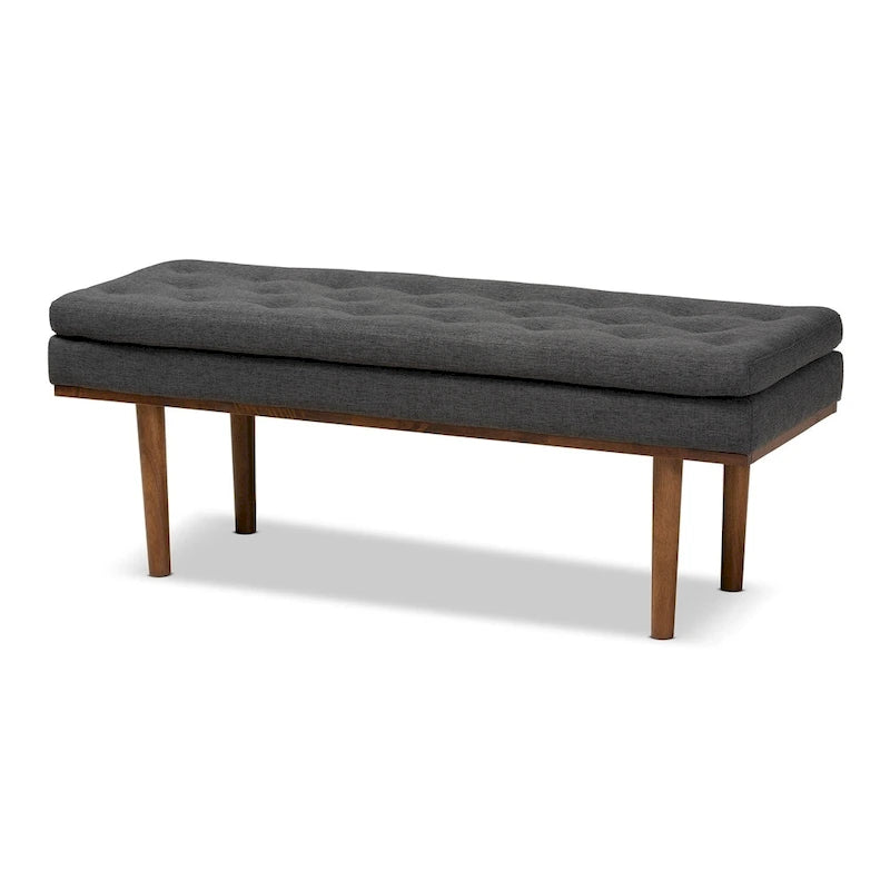 Banc moderne du milieu du siècle, capitonné, gris/beige, 1 place