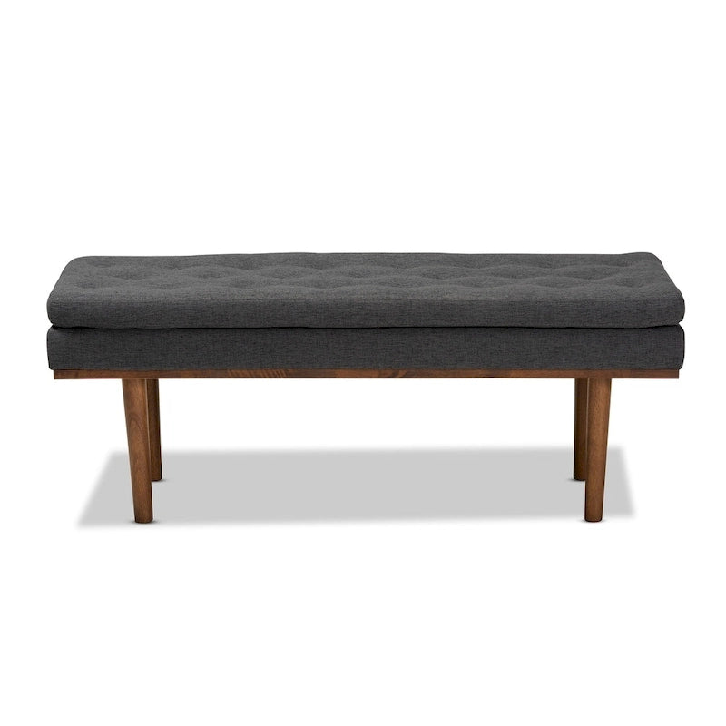 Banc moderne du milieu du siècle, capitonné, gris/beige, 1 place