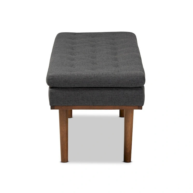 Banc moderne du milieu du siècle, capitonné, gris/beige, 1 place