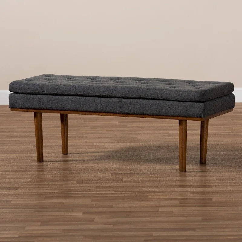 Banc moderne du milieu du siècle, capitonné, gris/beige, 1 place