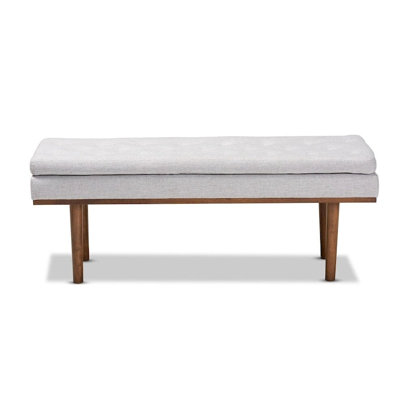 Banc moderne du milieu du siècle, capitonné, gris/beige, 1 place