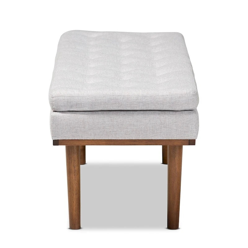 Banc moderne du milieu du siècle, capitonné, gris/beige, 1 place