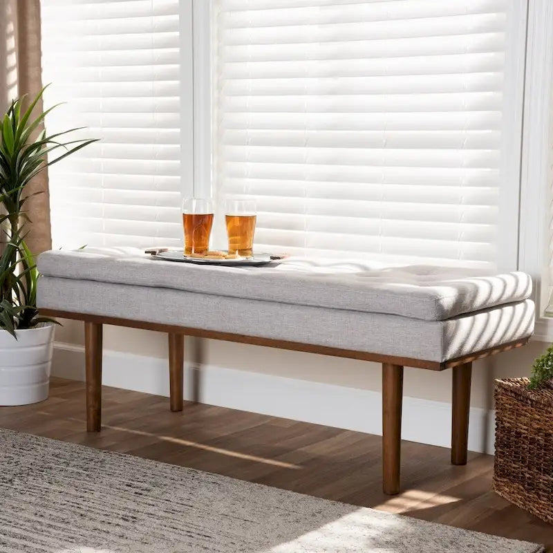 Banc moderne du milieu du siècle, capitonné, gris/beige, 1 place