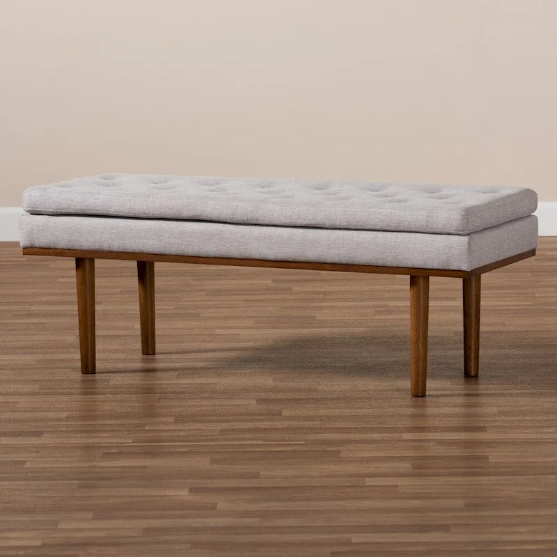 Banc moderne du milieu du siècle, capitonné, gris/beige, 1 place