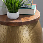 Table d'appoint Tambour martelé avec rangement dissimulé – Or / Argent