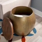Table d'appoint Tambour martelé avec rangement dissimulé – Or / Argent