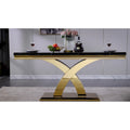 Table à manger rectangulaire noire/argentée, piètement double en X, 6 places