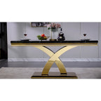Table à manger rectangulaire noire/argentée, piètement double en X, 6 places